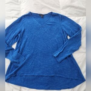 Eileen Fisher Organic Linen & Organic Cotton V-Neck Sweater bright blue Size Med